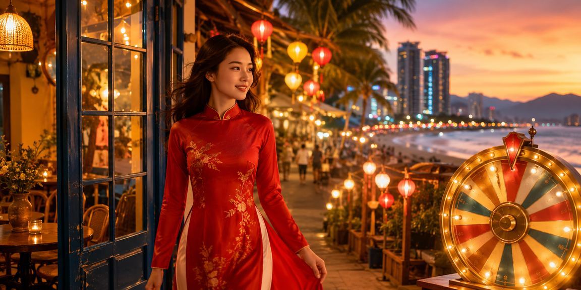 Người phụ nữ mặc áo dài truyền thống Việt Nam tại Đà Nẵng tham gia trò chơi roulette trực tuyến