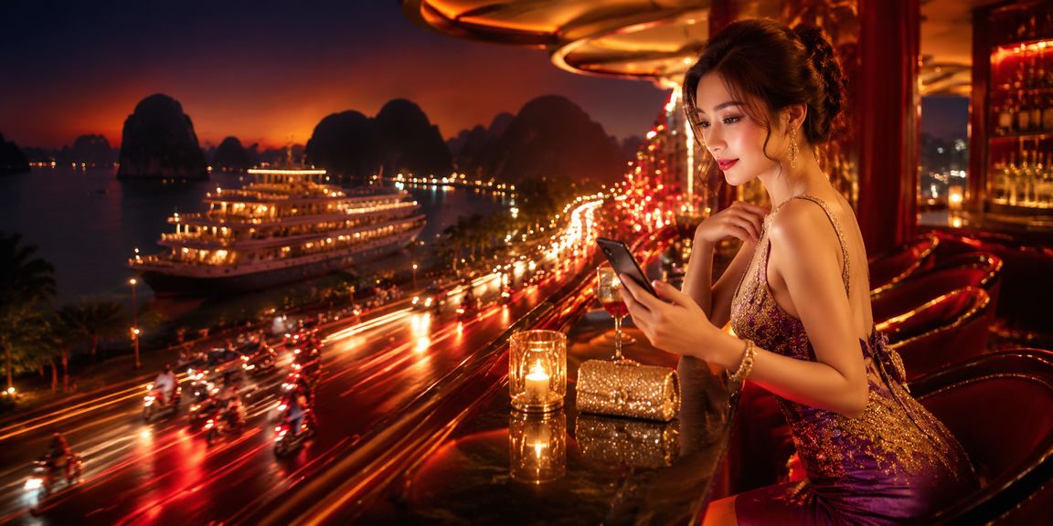 Khung cảnh vịnh Hạ Long lung linh về đêm gợi nhớ trải nghiệm giải trí xổ số trực tuyến hiện đại